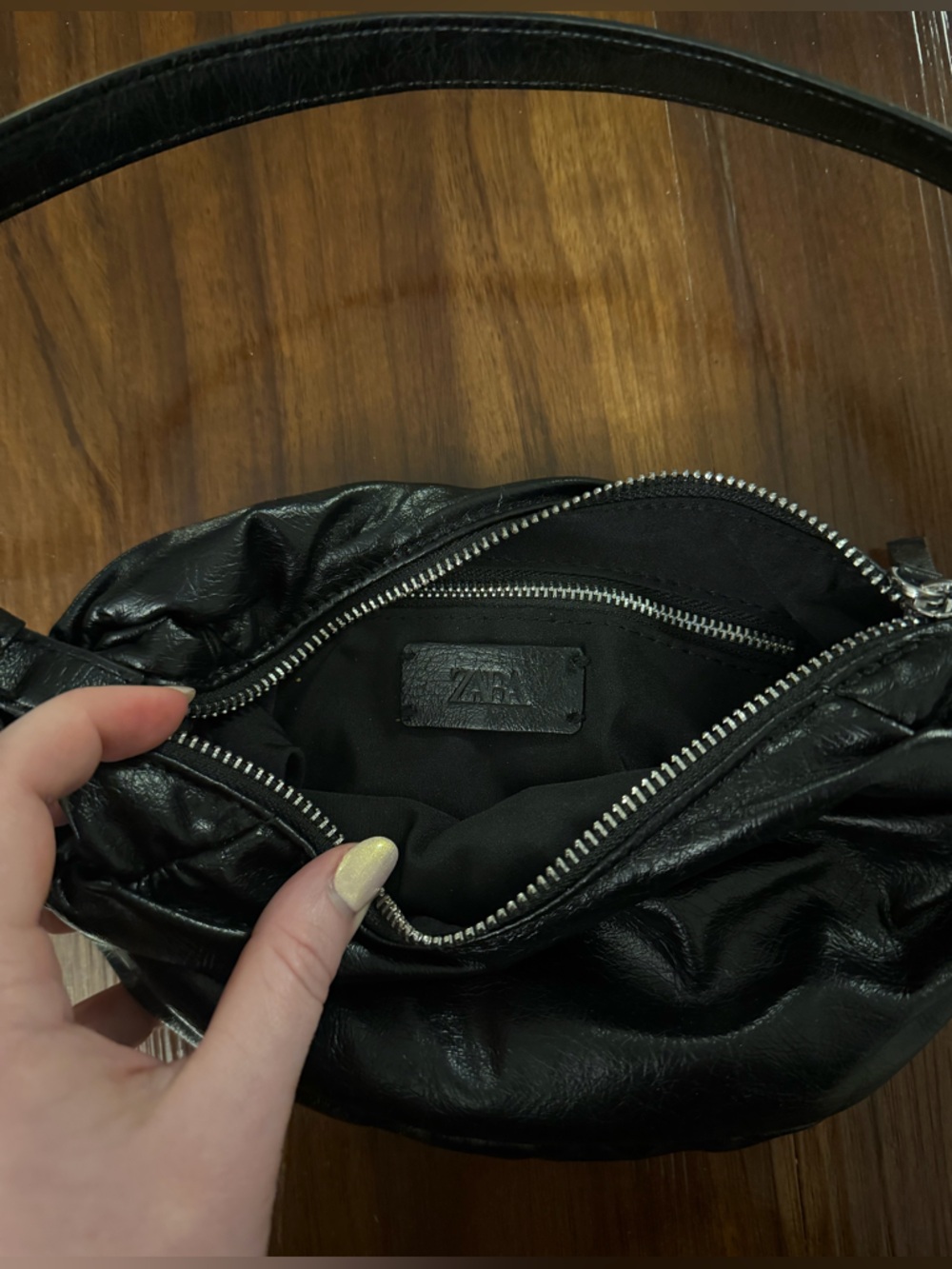 Zara Black Ruched Shoulder Bag - Picture 5 of 5